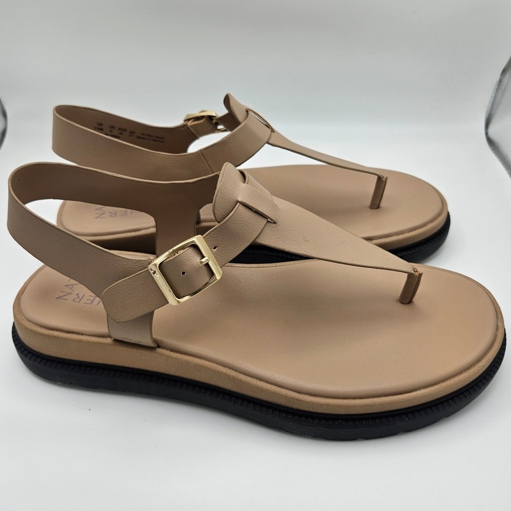 Naturalizer Alyssa Tan T-Strap Buckle Sandals Womens 11W Wide Flat J3320S1200 - Picture 4 of 7